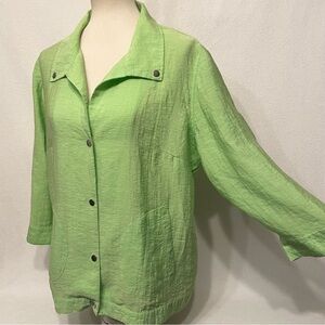 Chico’s Green Snap Front Jacket Women’s Size 3 (XL/16) Lightweight Pockets